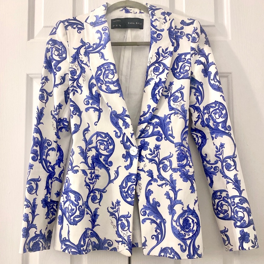 Zara Blazer - Blue Paisley Porcelain Ceramic Print